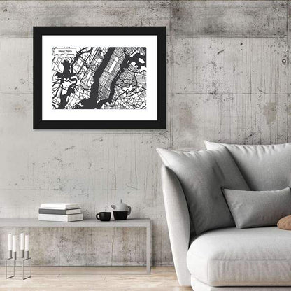 New York City Map Black and White Wall Art