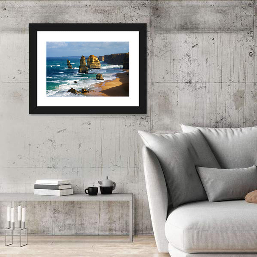 Twelve Apostles Coastal View Wall Art in a room, landscape