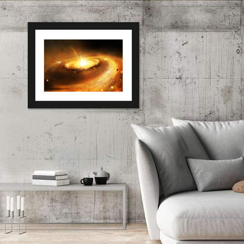 Galaxy Core with Golden Flare Wall Art in a room, landscape