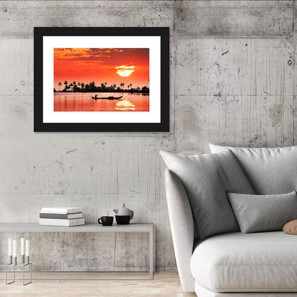 Boat and Fisherman Silhouette Wall Art
