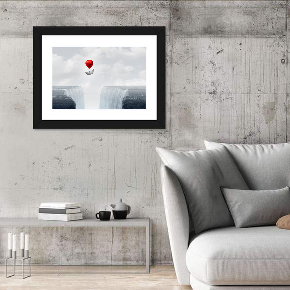 Paper Boat Suspended by Red Balloon Wall Art