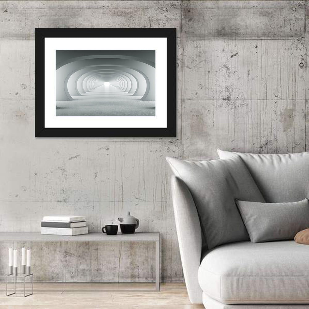 White Arched Corridor Wall Art in a room, landscape