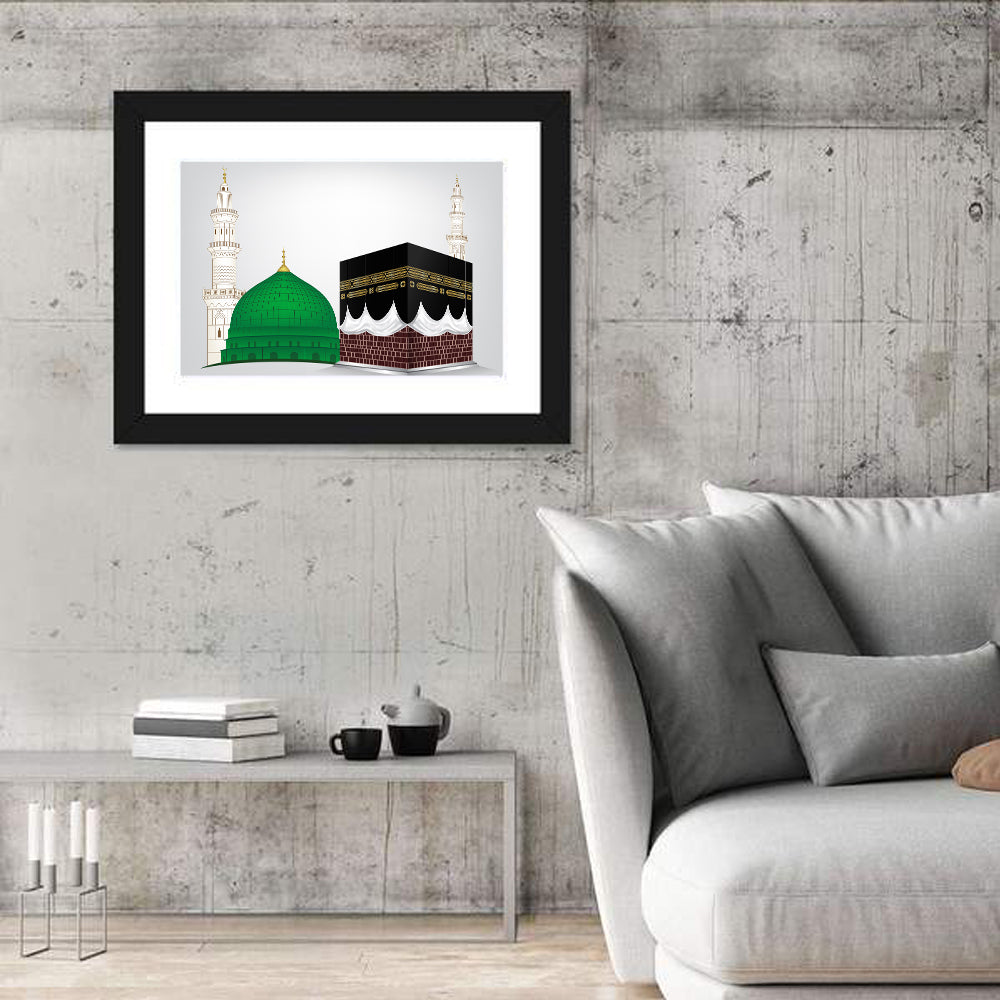 Masjid Al Haram and Masjid E Nabawi Wall Art in a room, landscape