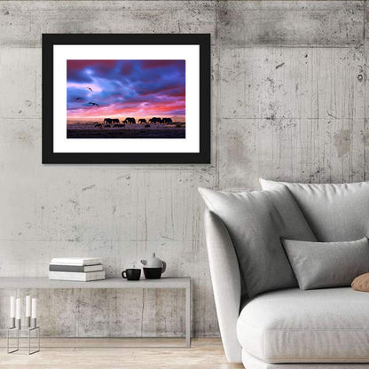 Elephants at Savannah Sunset Wall Art