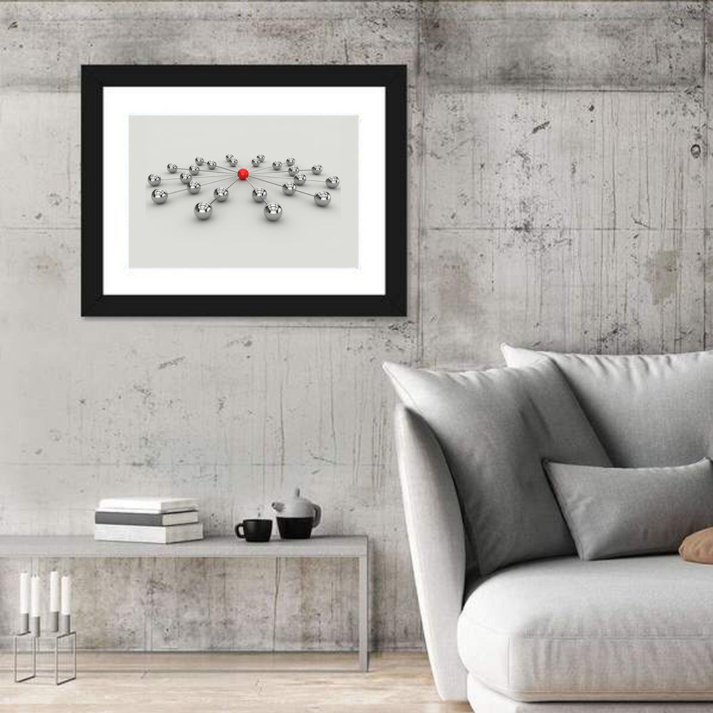 Radial Network with Red Hub Wall Art