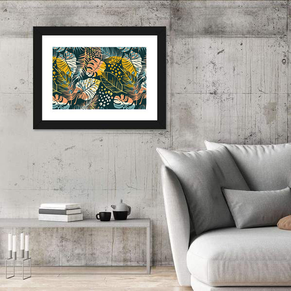 Tropical Monstera Palm Pattern Wall Art in a room, landscape