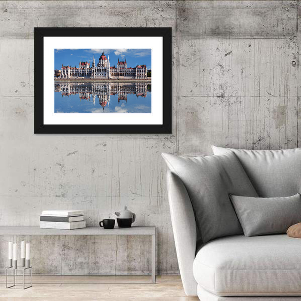 Hungarian Parliament Dome Reflection Wall Art in a room, landscape