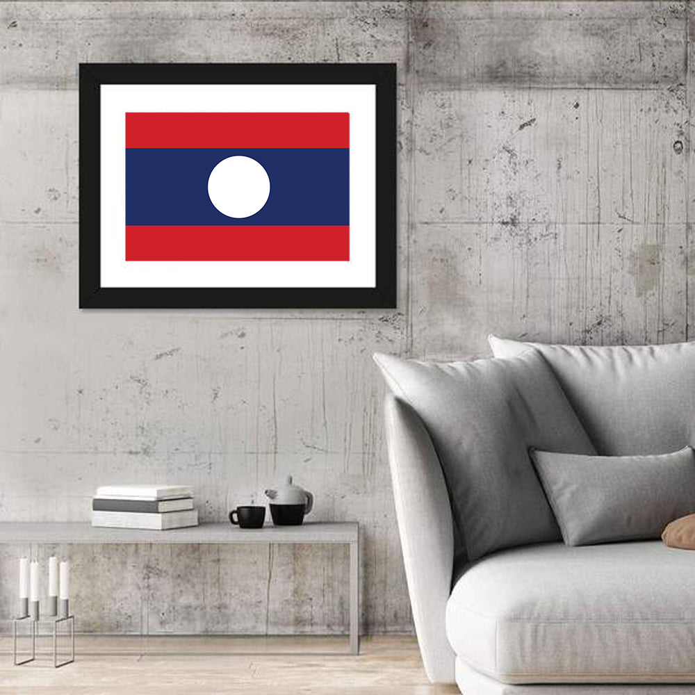 Laos Flag Minimalist Graphic Wall Art in a room, landscape