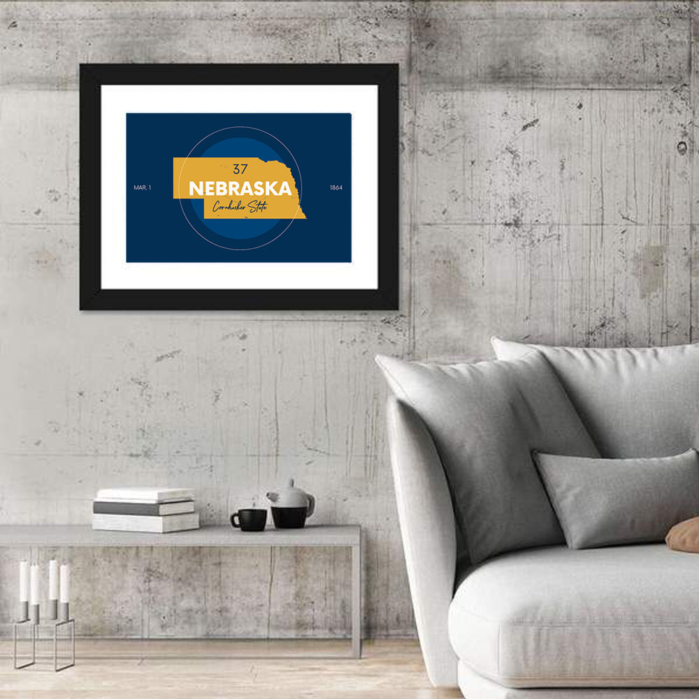 Nebraska State Map Graphic Wall Art in a room, landscape