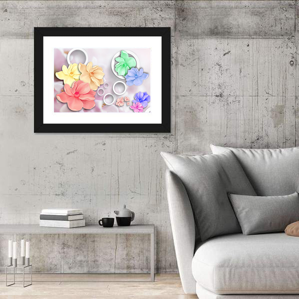 Layered Floral Circles Wall Art in a room, landscape
