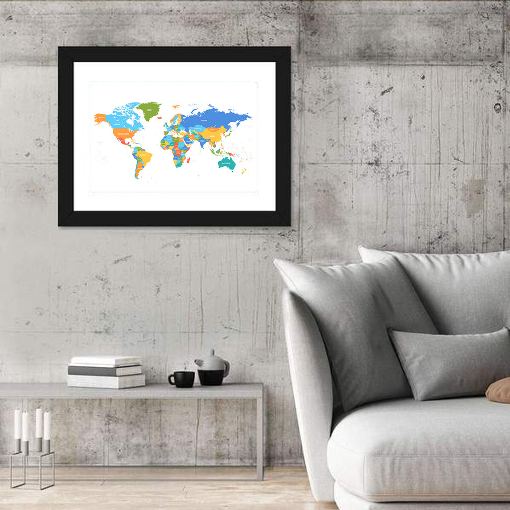 Colorful Political World Map Wall Art