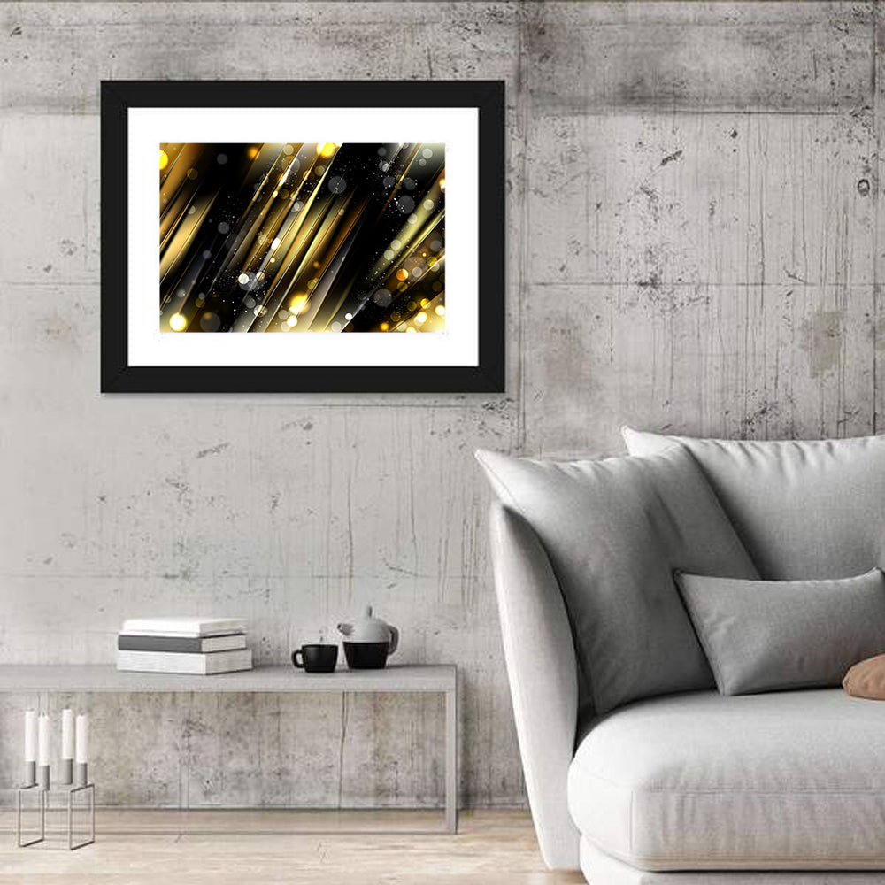 Black and Gold Diagonal Lights Wall Art in a room, landscape