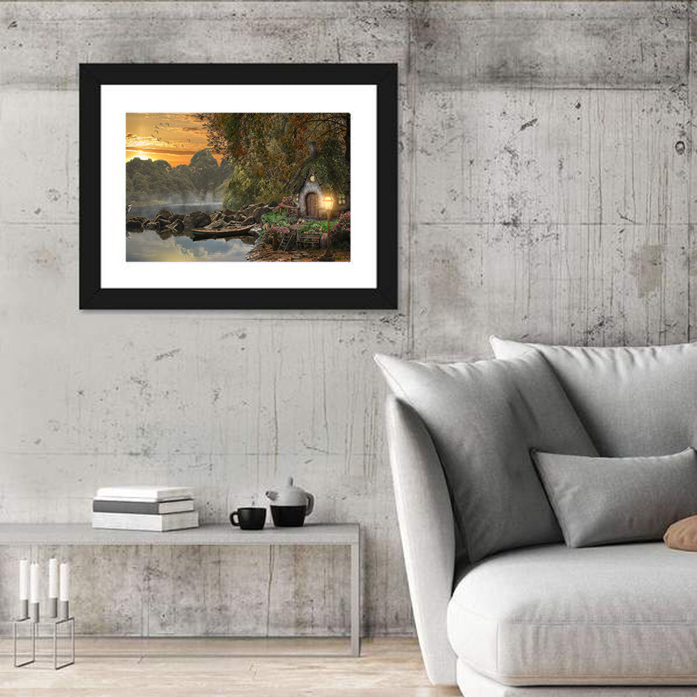 Fairy House on the Lake Wall Art in a room, landscape
