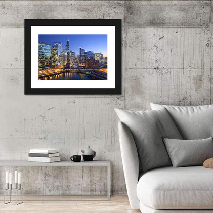 Chicago River Night Skyline Wall Art
