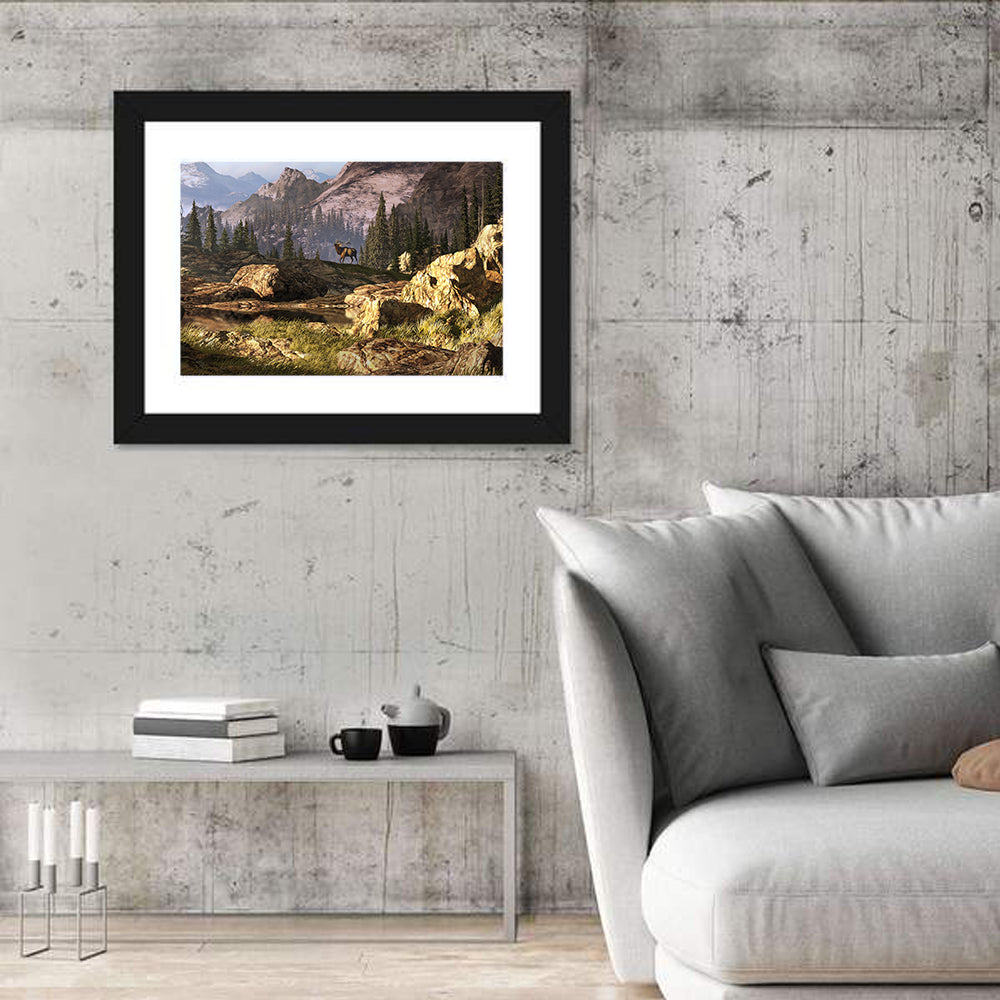 Elk in the Rocky Mountains Wall Art in a room, landscape