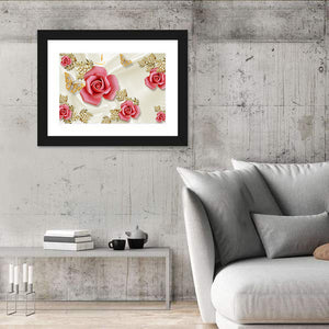 Golden Pearl & Flowers Illustration Wall Art