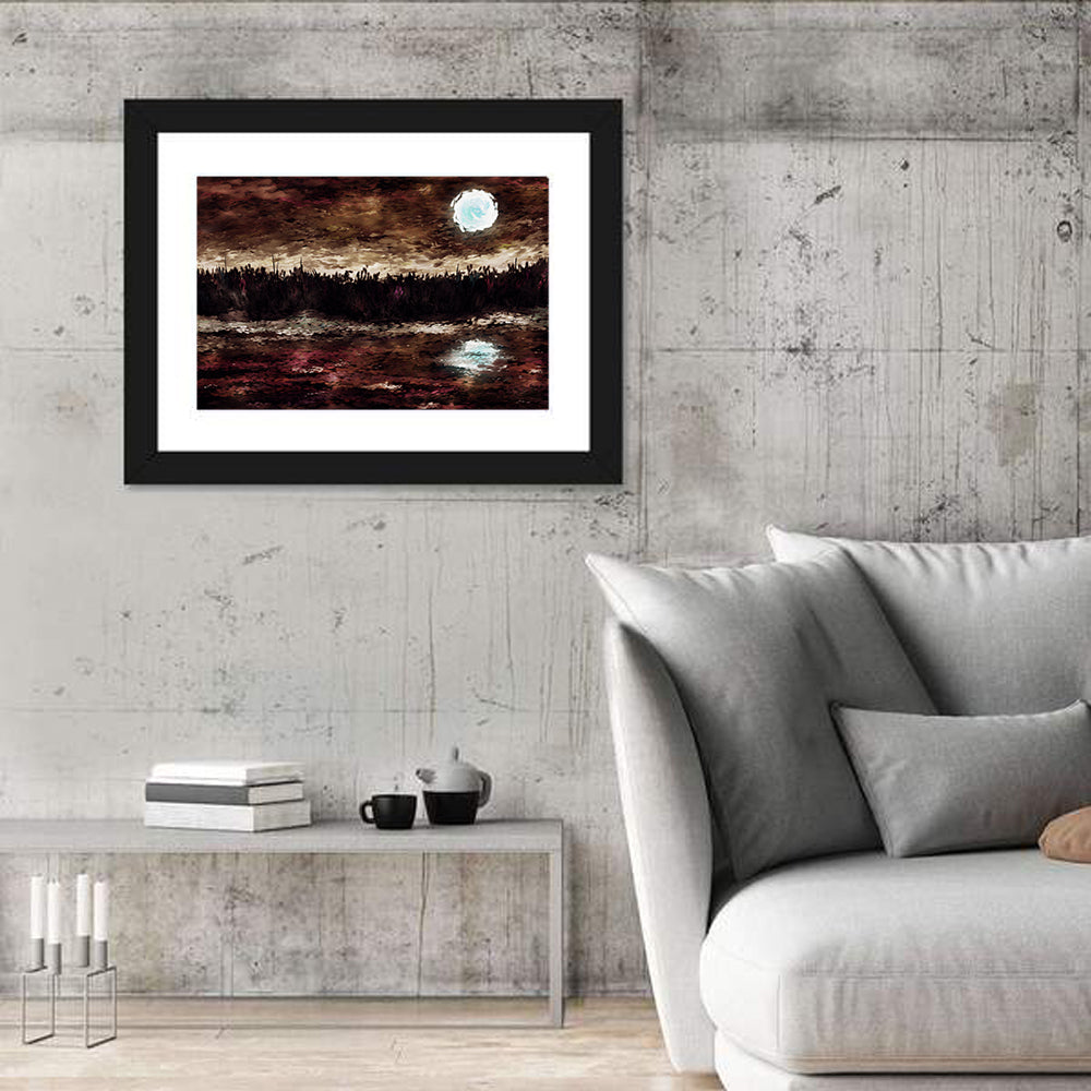 Moonlit Marsh Reflection Wall Art in a room, landscape