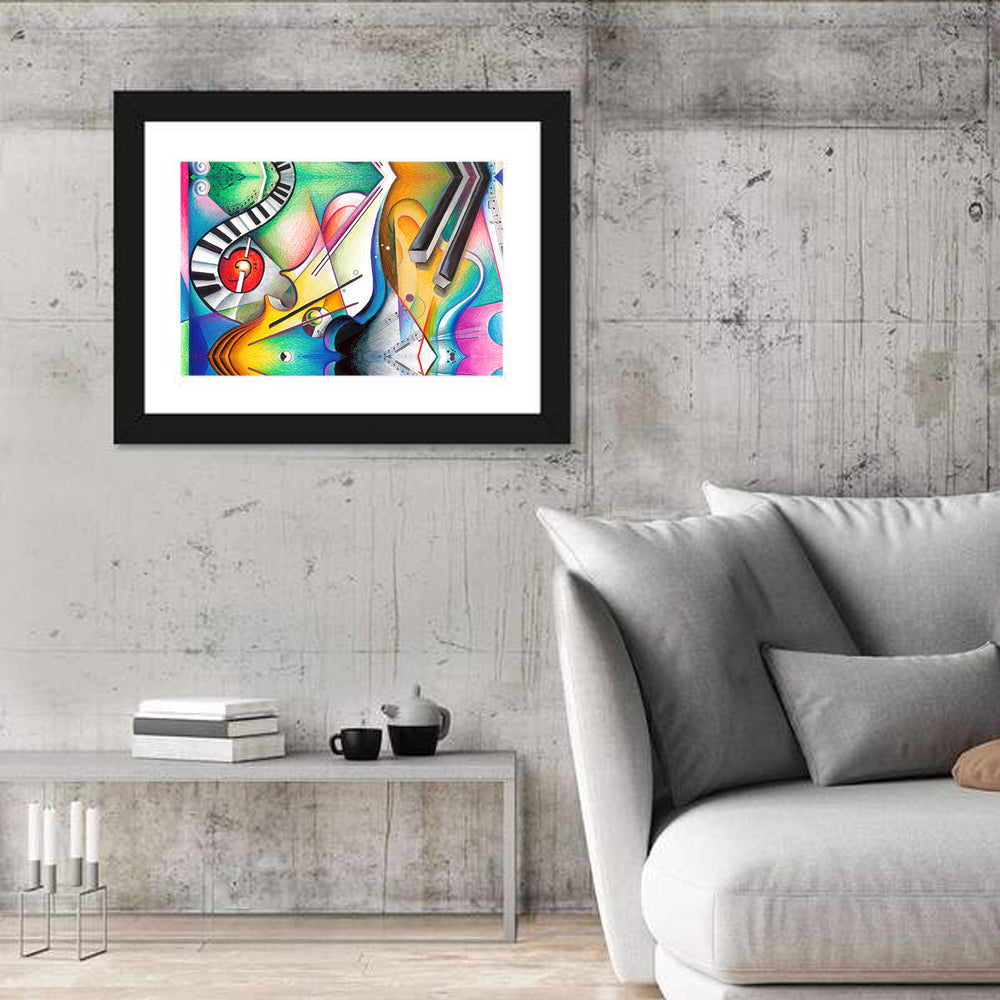 Hand Drawn Music Concept Wall Art in a room, landscape
