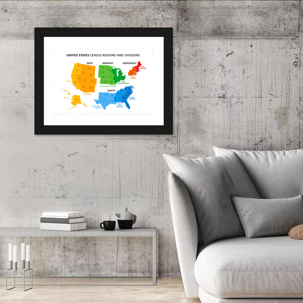 United States Census Regions Map Wall Art in a room, landscape