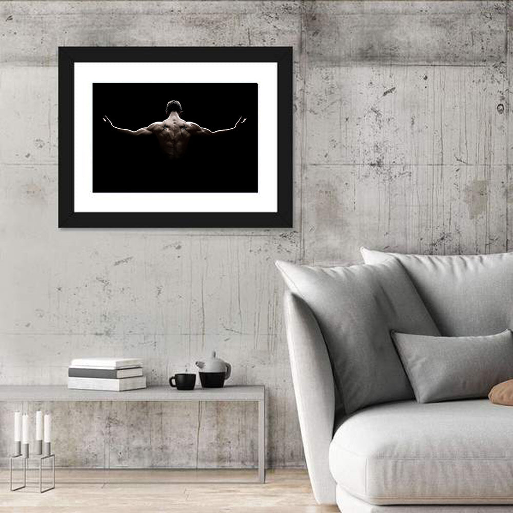 Muscular Back with Nautical Star Tattoos Wall Art in a room, landscape