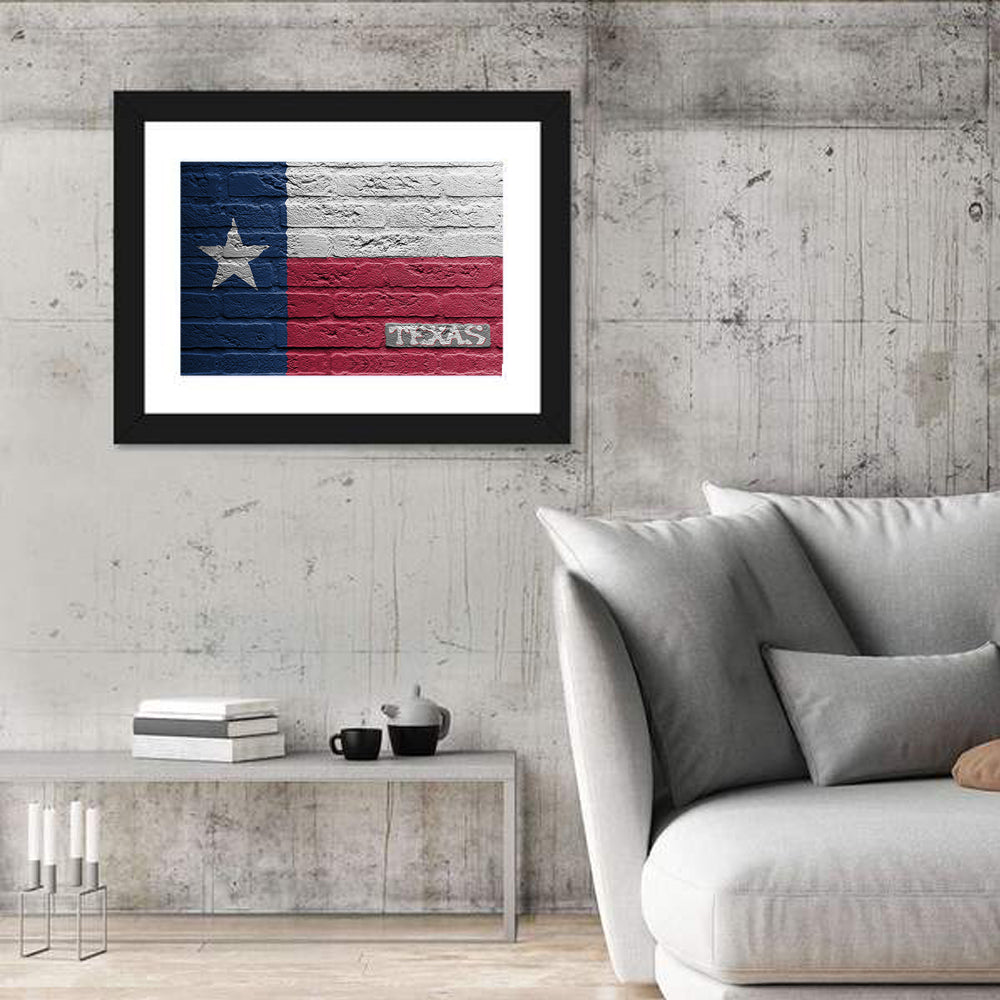 Texas Flag on Weathered Brick Wall Art in a room, landscape