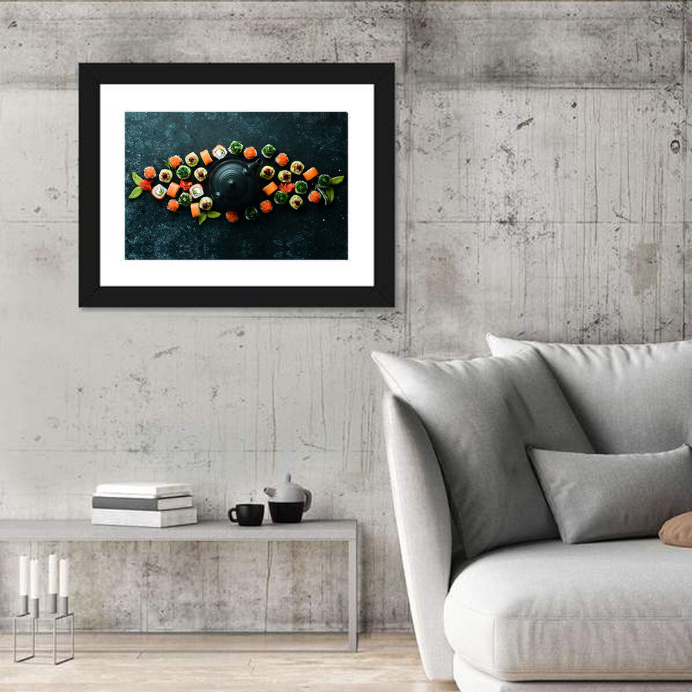 Sushi and Teapot Flat Lay Wall Art