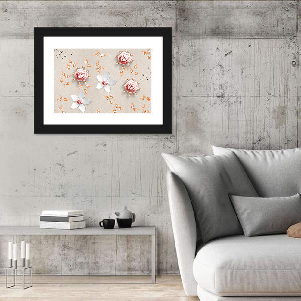 Jeweled Rose Floral Illustration Wall Art in a room, landscape