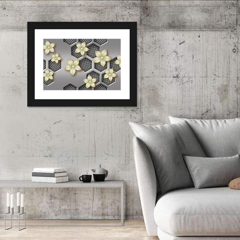 Honeycomb 3d Flower Mural Wall Art in a room, landscape