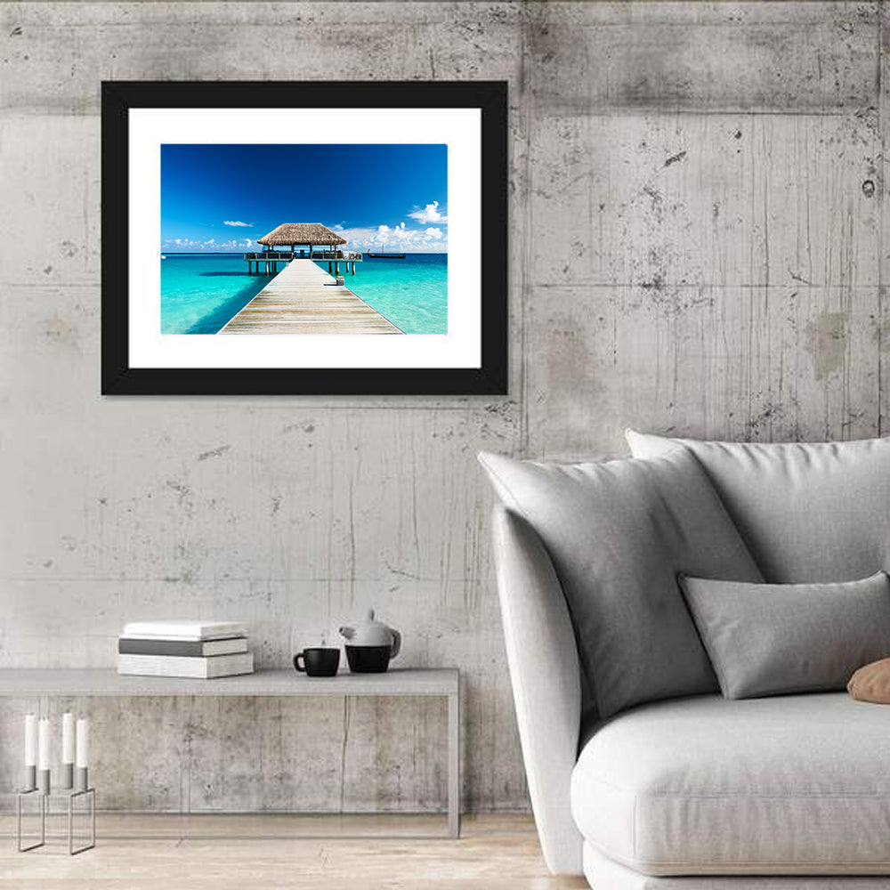 Maldives Wooden Jetty Over Turquoise Water Wall Art
