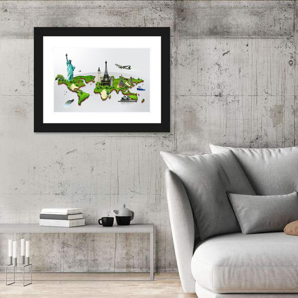 3d World Monuments Map Wall Art