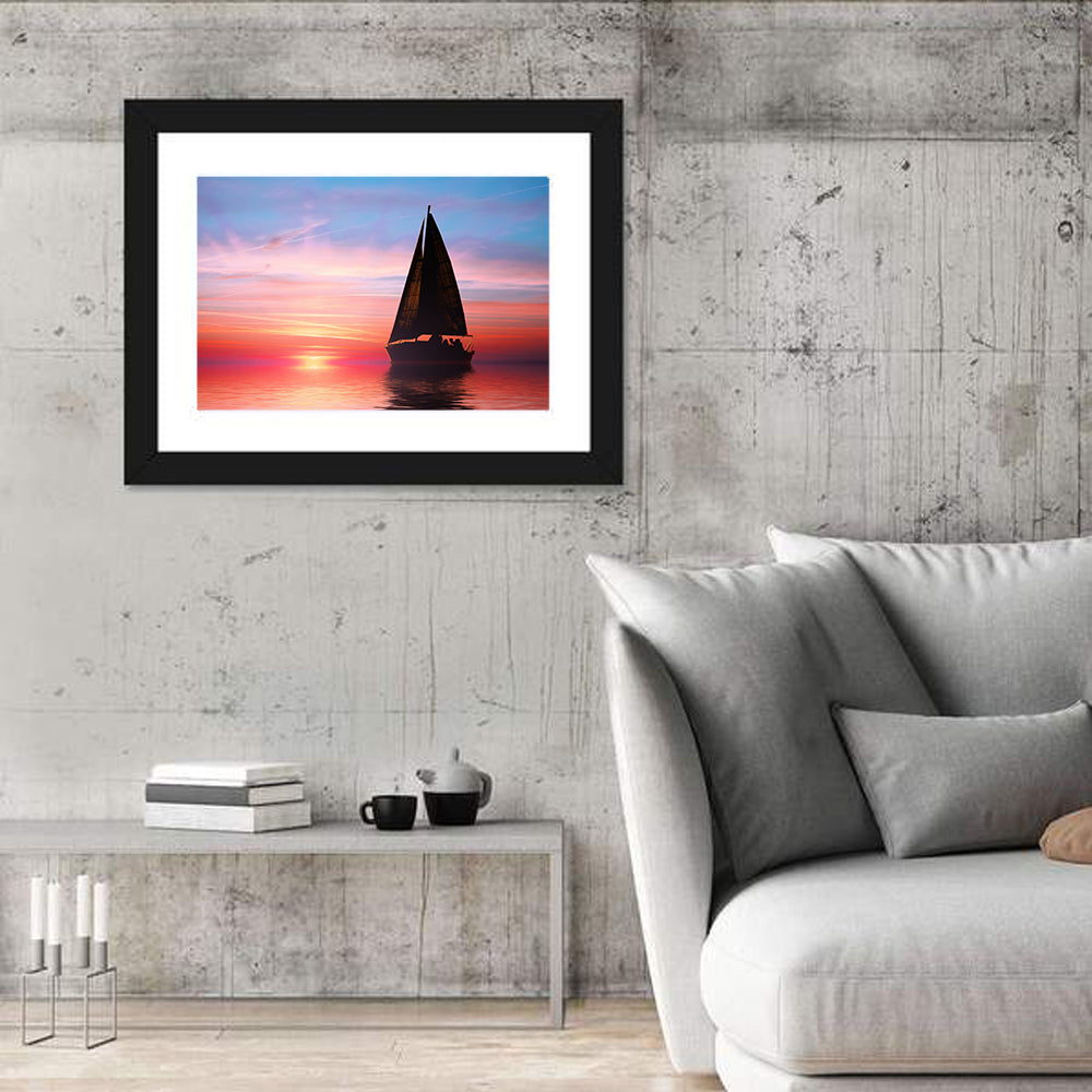Sailboat at Sunset Wall Art in a room, landscape