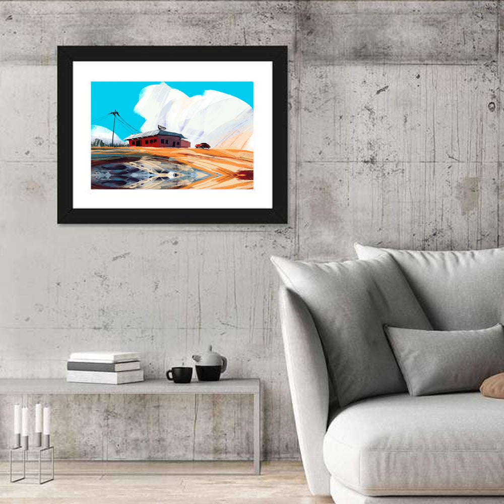 Red House in Desert Wall Art