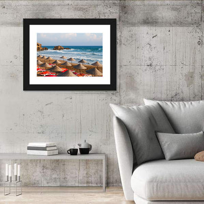 Straw Umbrellas on Sunny Beach Wall Art