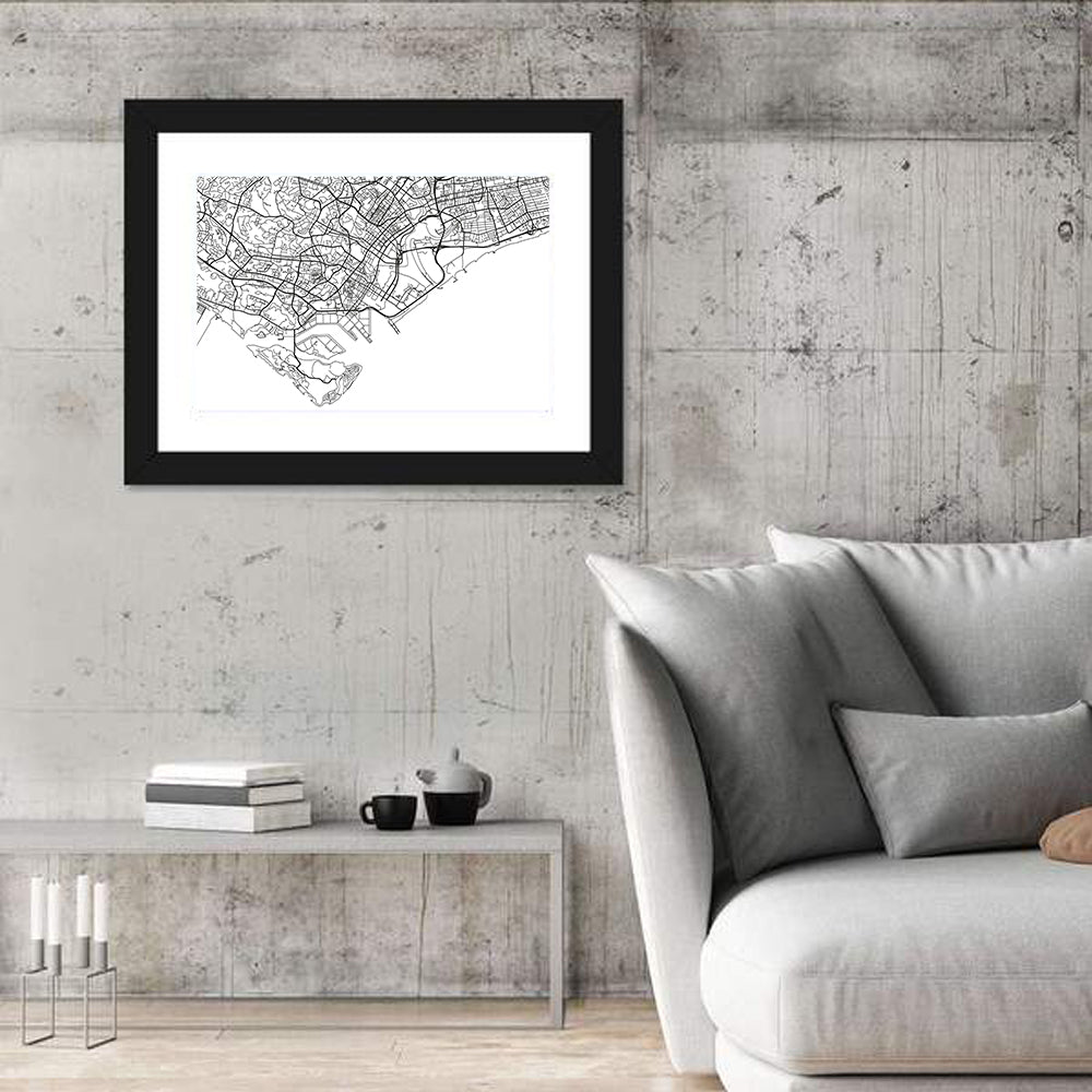 Singapore City Map Wall Art in a room, landscape