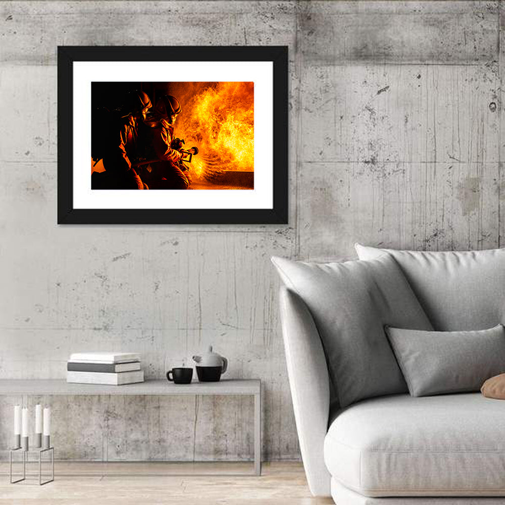 Firefighters Battling Flames Wall Art