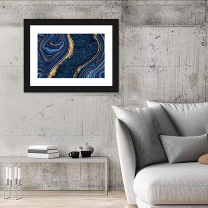 Diagonal Blue Marble with Gold Veins Wall Art