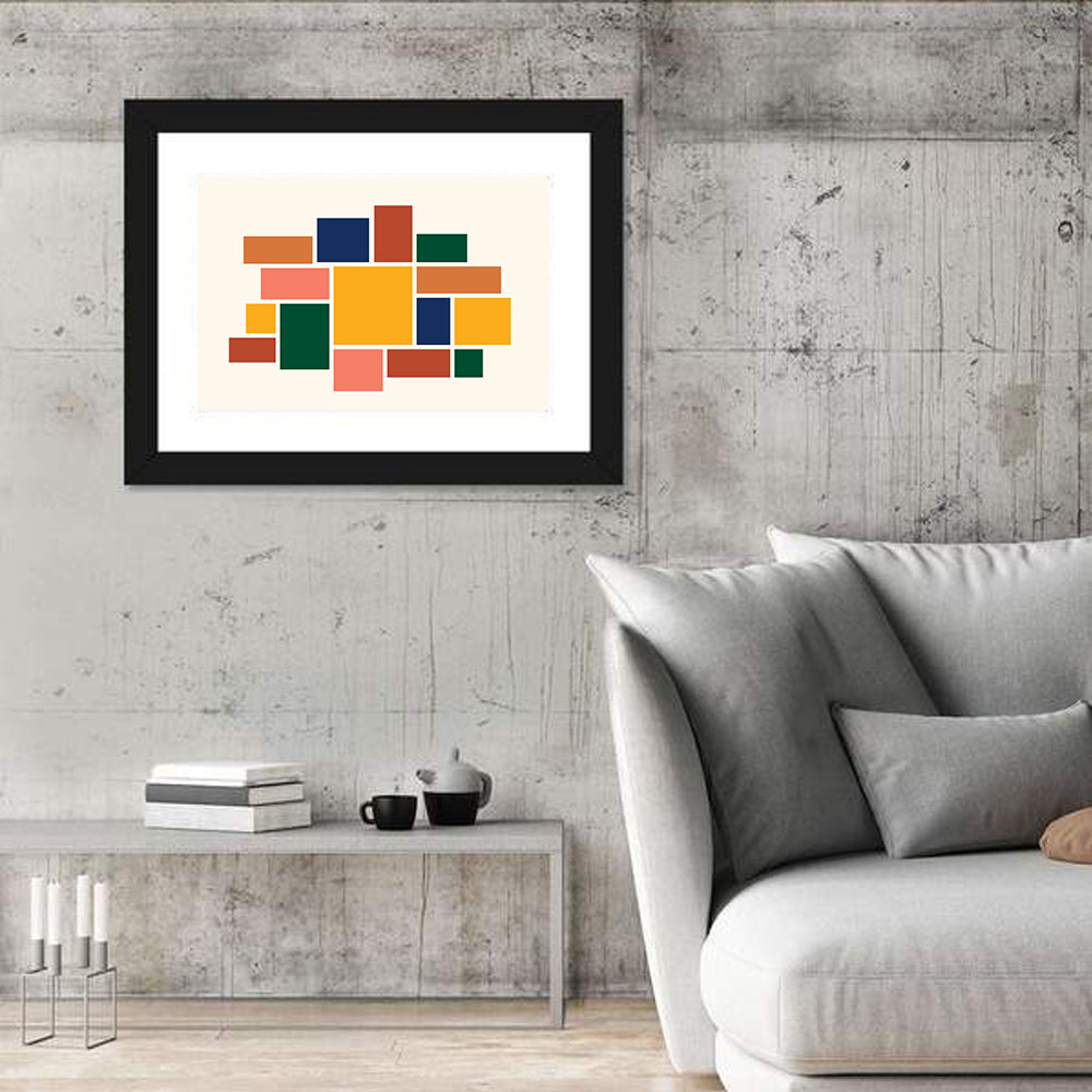 Geometric Mosaic Mood Board Wall Art in a room, landscape