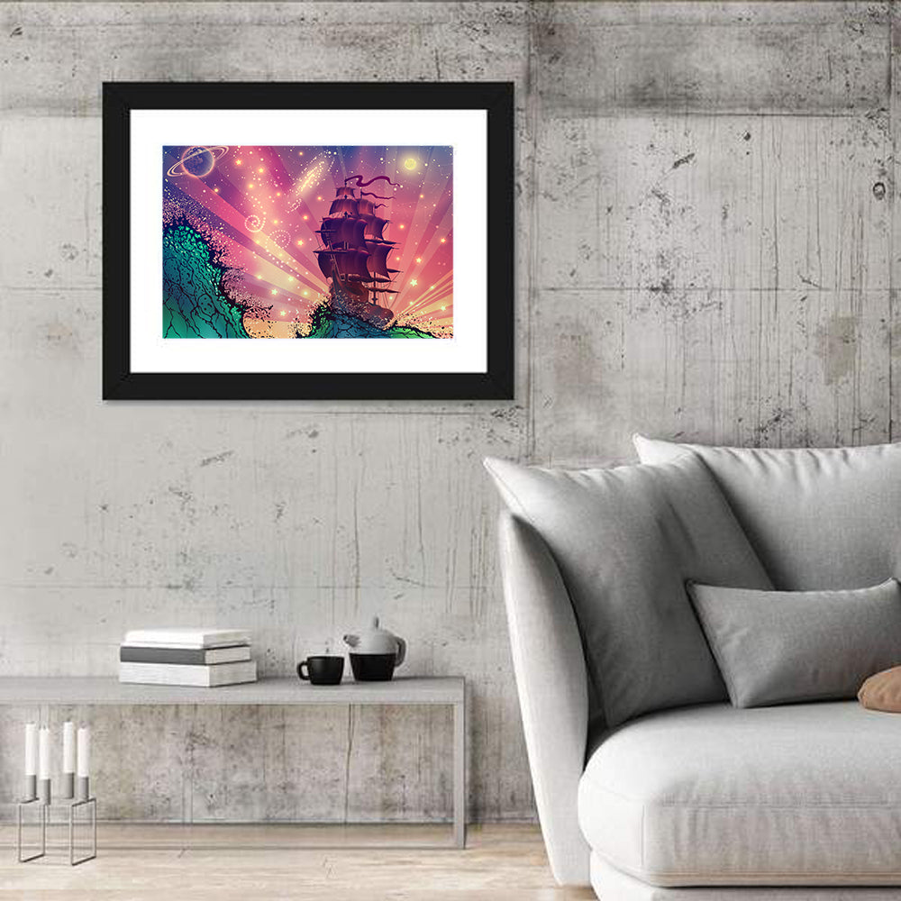 Tall Ship on Cosmic Waves Wall Art