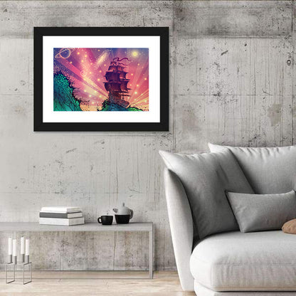 Tall Ship on Cosmic Waves Wall Art