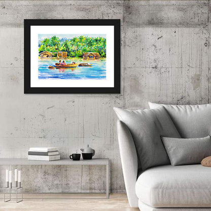Boat in Tropical Village Wall Art