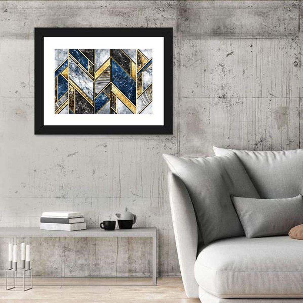 Blue Marble Mosaic with Gold Trim Wall Art