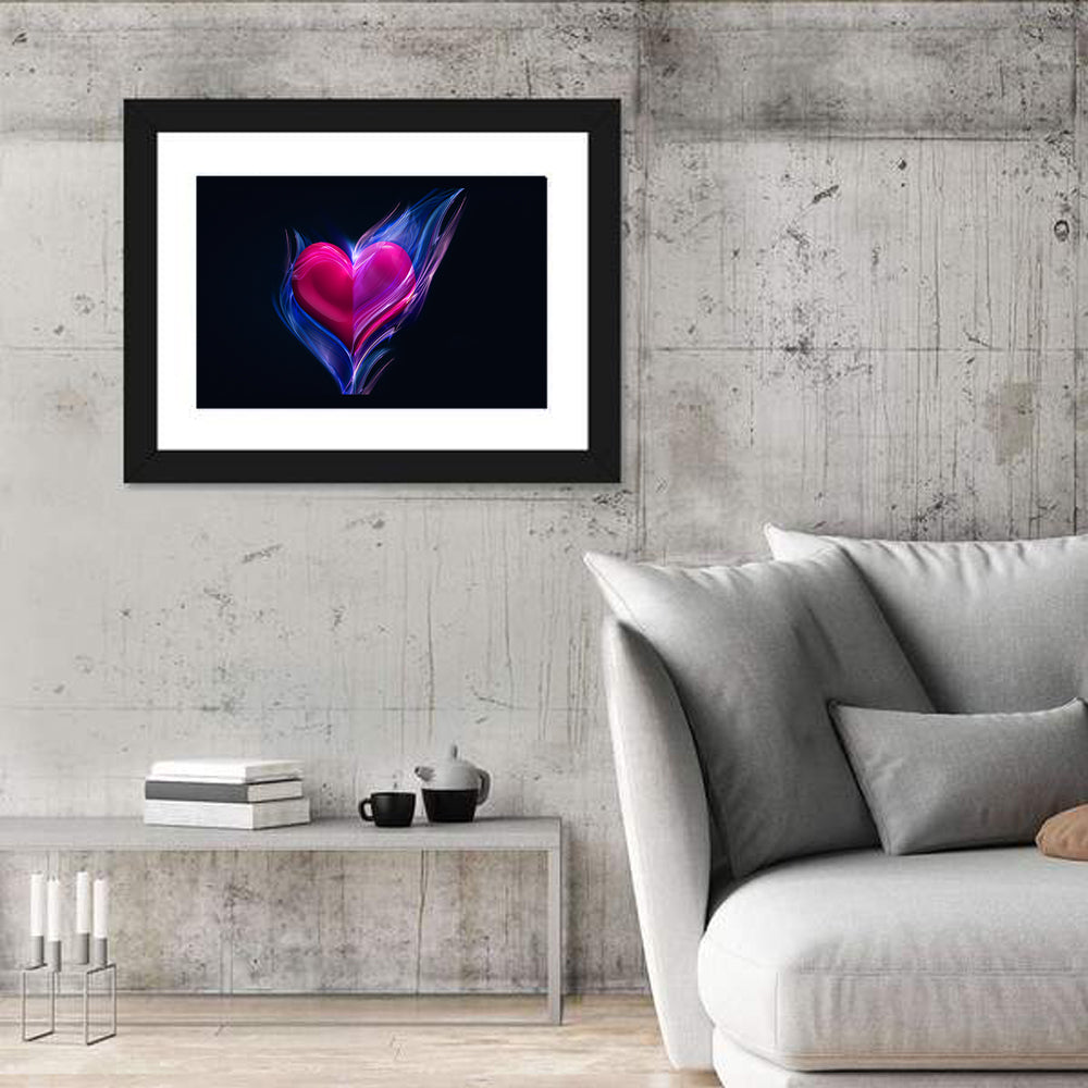 Glowing Pink Heart in Blue Flame Wall Art