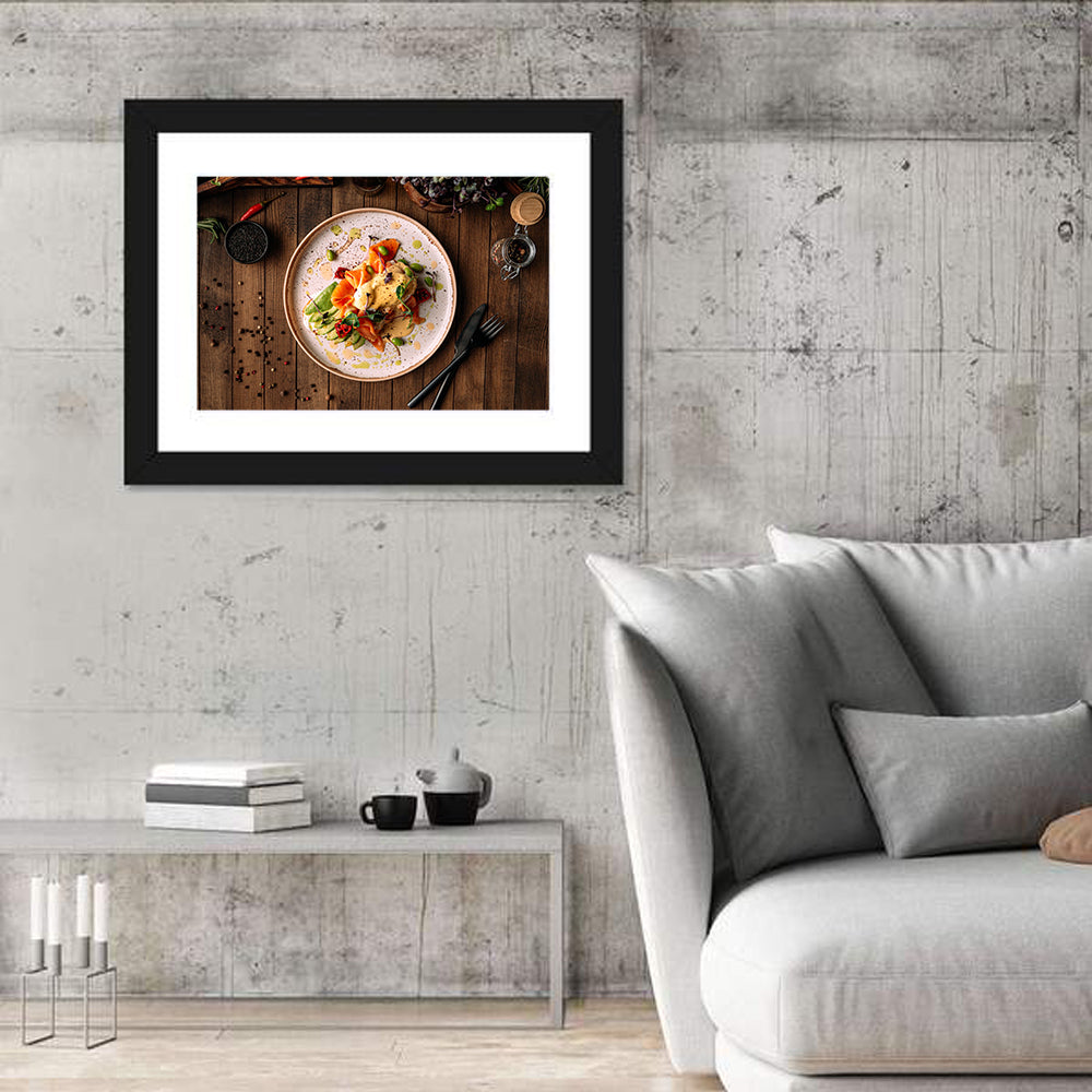 Bruschetta Salmon and Avocado Breakfast Wall Art in a room, landscape
