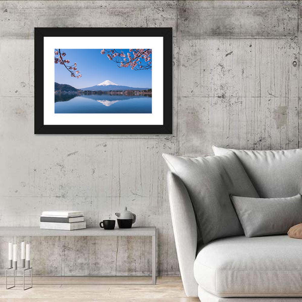 Mount Fuji Reflection, Fujikawaguchiko Wall Art in a room, landscape
