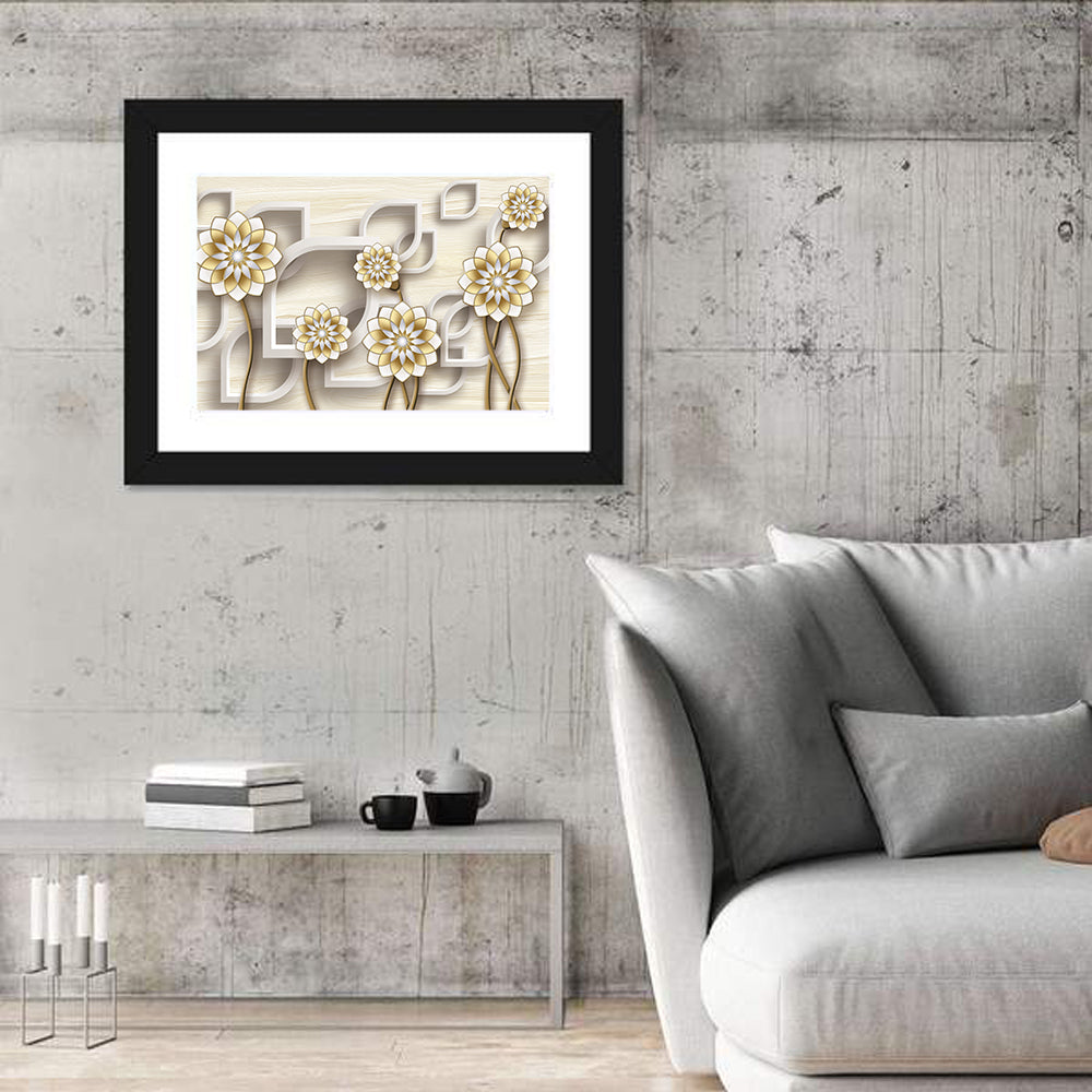 3d Floral Grid with Gold Accents Wall Art
