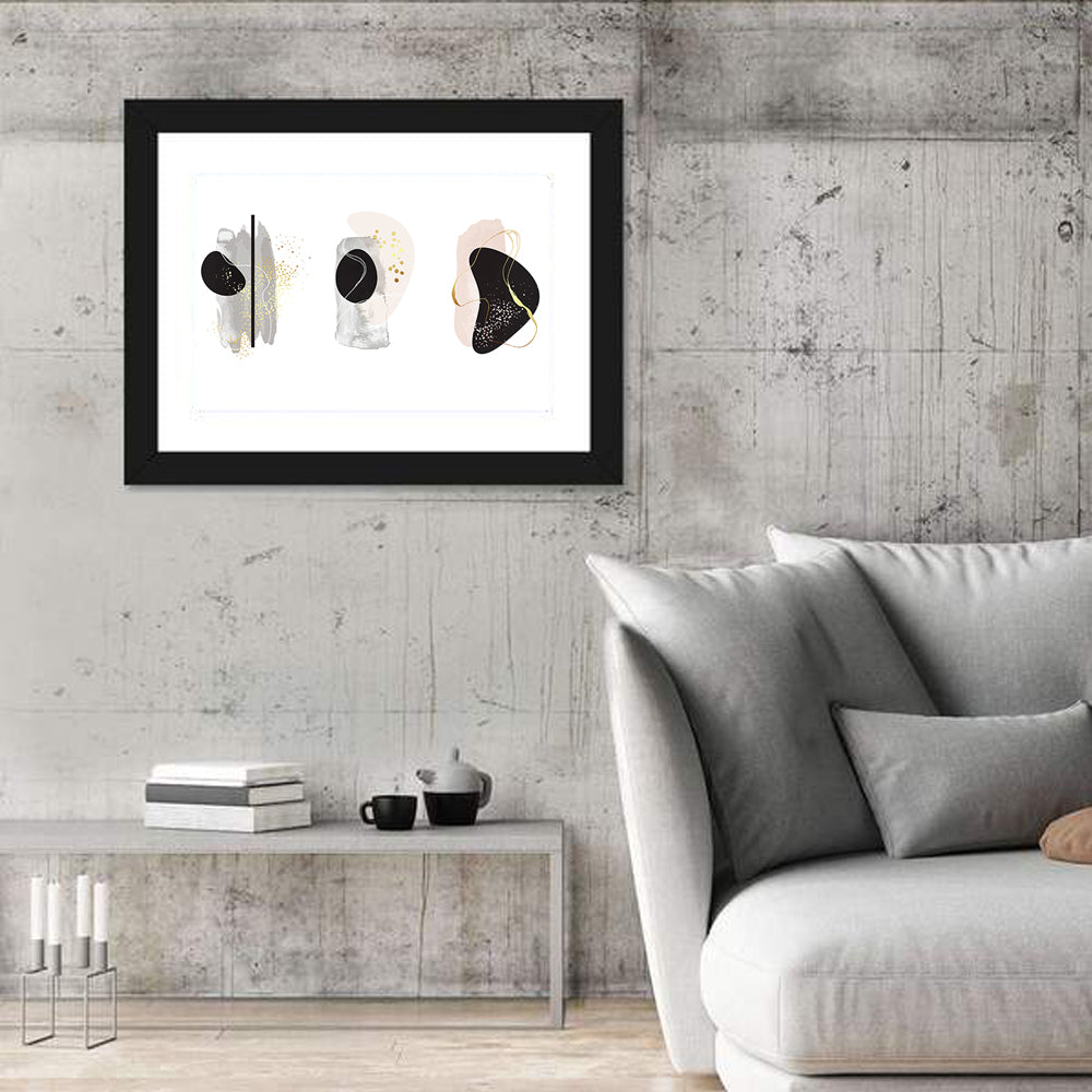 Minimalist Abstract Triptych with Gold Accents Wall Art