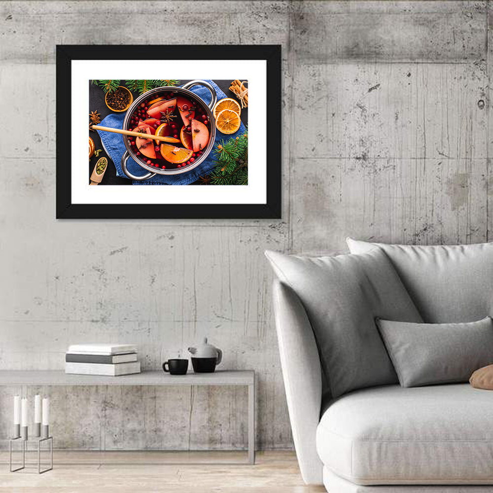 Mulled Wine and Spice Still Life Wall Art in a room, landscape