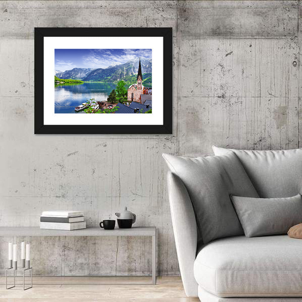 Hallstatt Lake View with Church Tower Wall Art