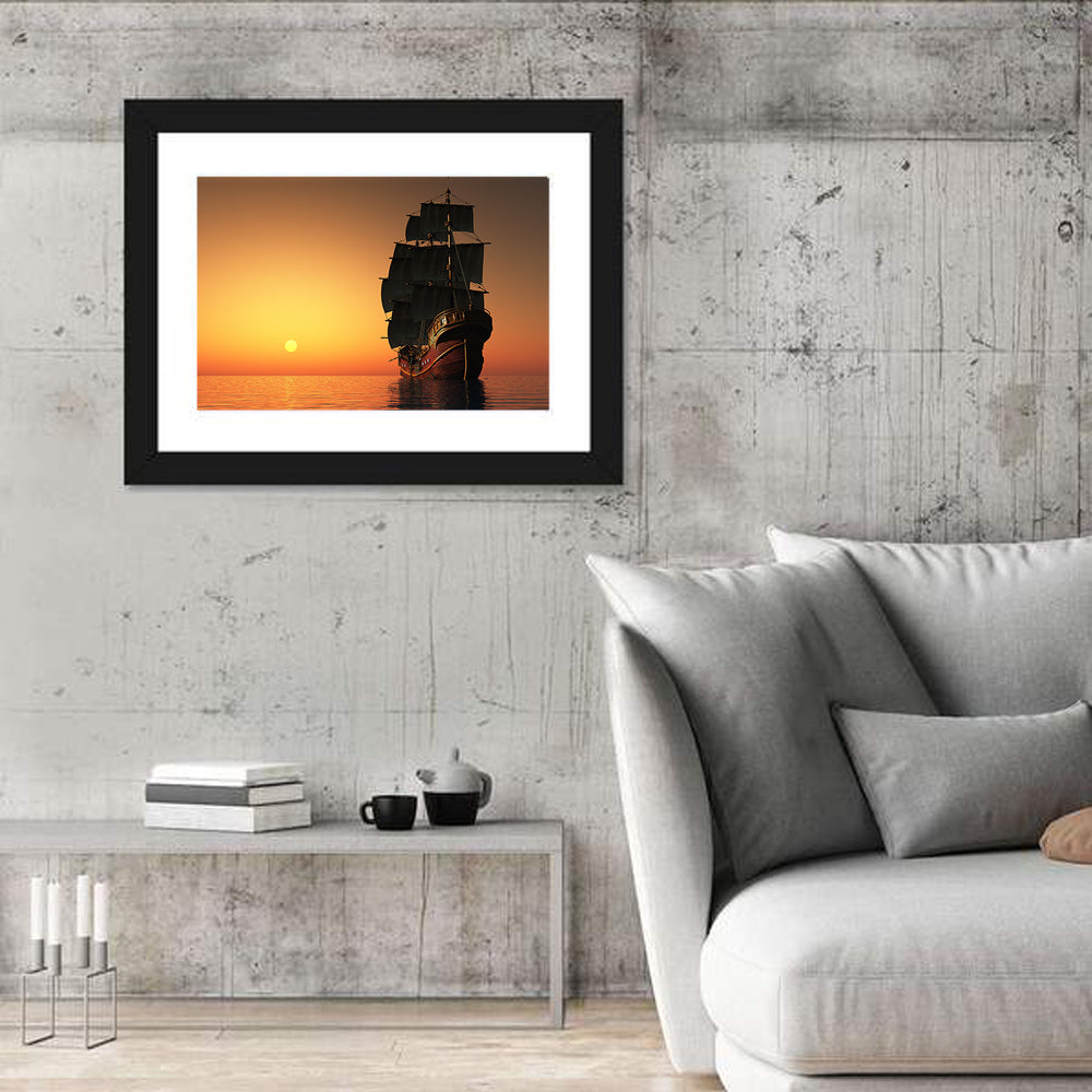 Sailing Ship at Golden Sunset Wall Art