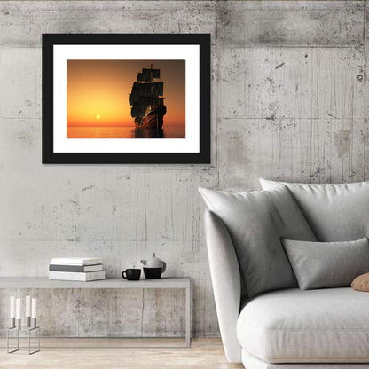 Sailing Ship at Golden Sunset Wall Art